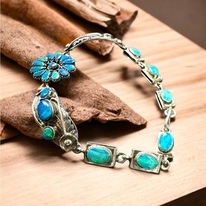 Native Blue Fire Opals Solid Sterling Silver Bracelet